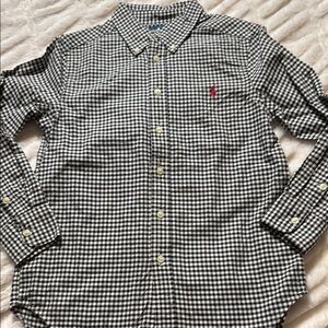 Ralph Lauren Black and White Checkered Button Down Shirt boys 10/12 LNC